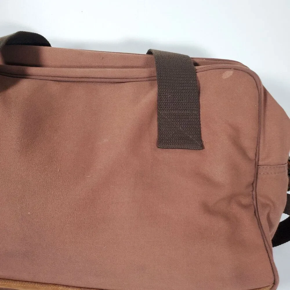 Vintage Magellan Duffle Bag Large Leather Brown Rust Red Canvas Trim Unisex